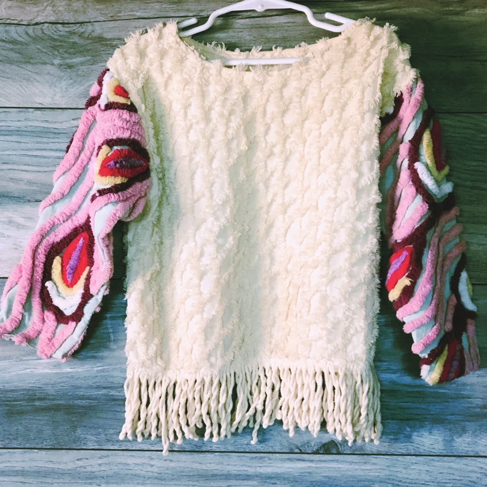 Girls vintage chenille fringe sweater